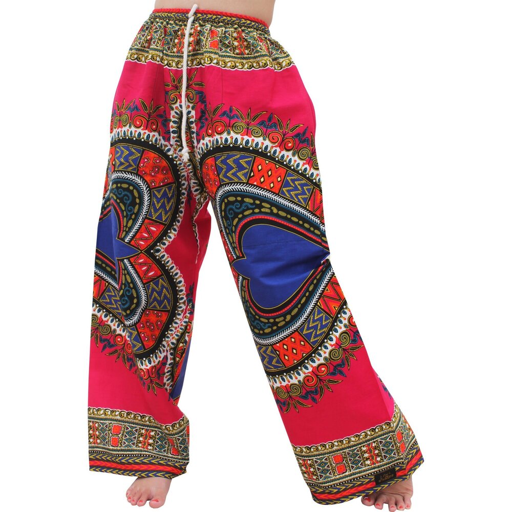 1381 Baggy Straight Leg Carnival Dashiki Print Unisex Pants Heart Print